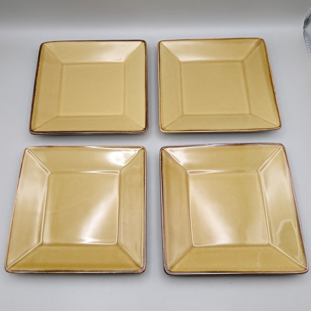 Pottery Barn Asian Squares 4 Dish‎ Set Gold Yellow - 6" Appetizer Plates